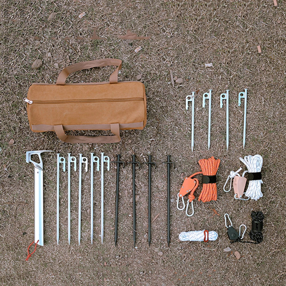 Camping Tools Storage Bag Large Capacity Cylinder Tent Stake Bag Portable Canvas Ground Nail Bag Lightweight for Outdoor Camping