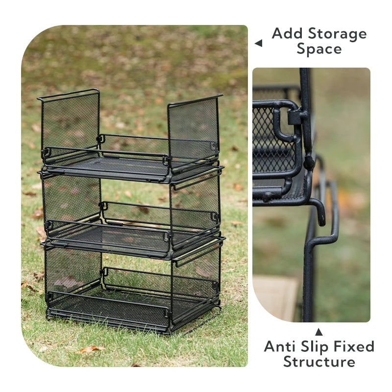 CAMPINGMOON CK-23BK Camping Foldable Stachable Hiking Picnic Outdoor Foldable Storage Food Rack Container Wire Mesh Basket