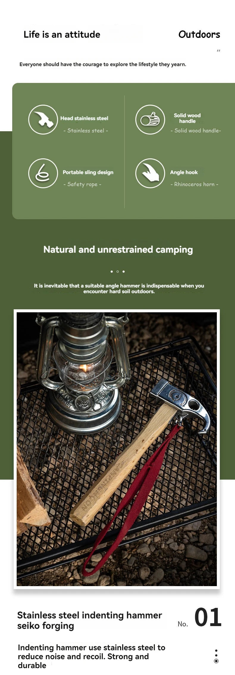 CAMPINGMOON Outdoor Stainless Steel Camping Hammer, Ground Nail, Tent Pegs, Camping Hammer, C6