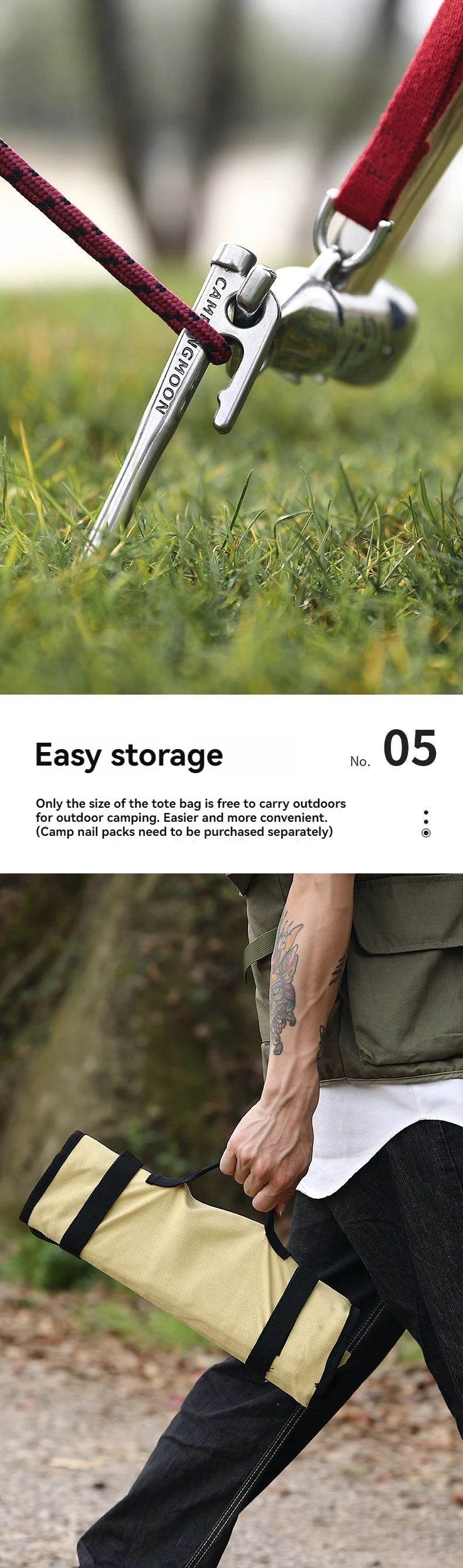 CAMPINGMOON Outdoor Stainless Steel Camping Hammer, Ground Nail, Tent Pegs, Camping Hammer, C6