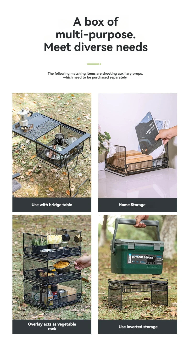 CAMPINGMOON CK-23BK Camping Foldable Stachable Hiking Picnic Outdoor Foldable Storage Food Rack Container Wire Mesh Basket