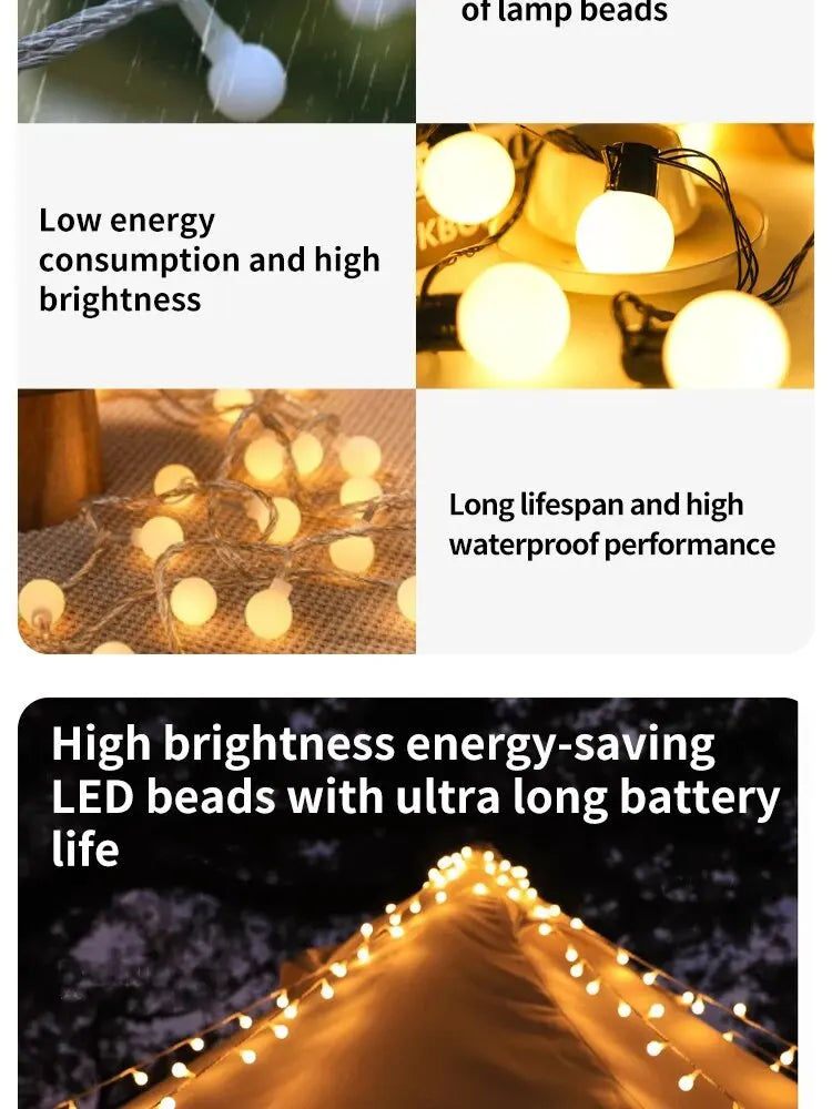 Outdoor Camping Tent Atmosphere Lights LED Lights Birthday String Lights Camping Warm Light Small round Lights Party Decoration