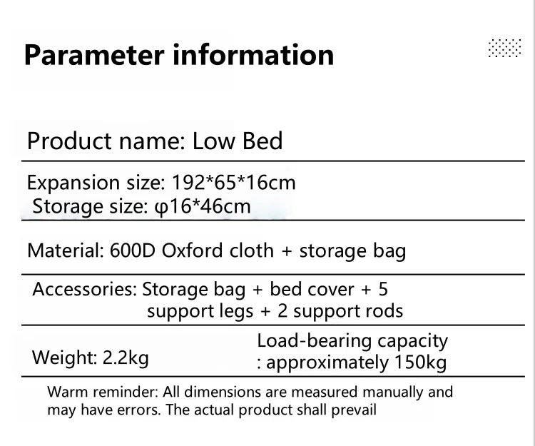 WANDERING TIME Camping bed, portable folding bed, camping travel backpack, hiking sleep bed, outdoor ultra-light small tent bed
