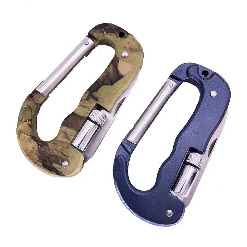 5 IN 1 Outdoor Edc Multi Tool Tactical Camo Camping Climbing Carabiner Parachuting Hook Knife Led Light Camping Equipment