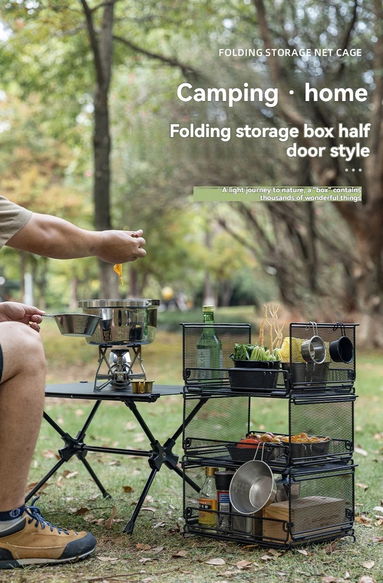 CAMPINGMOON CK-23BK Camping Foldable Stachable Hiking Picnic Outdoor Foldable Storage Food Rack Container Wire Mesh Basket
