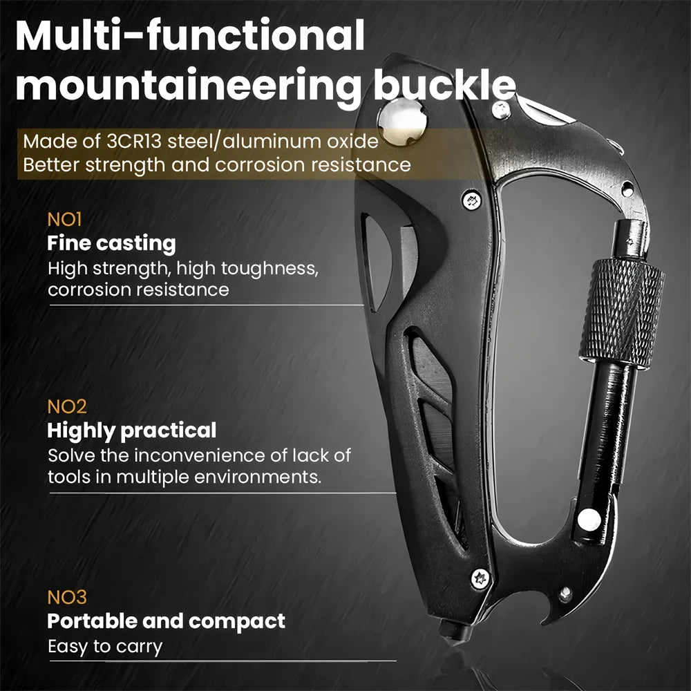 Multi-Tool Carabiner Camping EDC Fruit Cutter Mountaineering Gadgets Keychain Tool Folding Knife Outdoor Tool Hanging Gadgets
