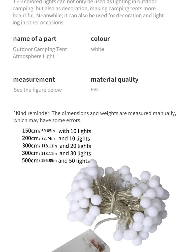 Outdoor Camping Tent Atmosphere Lights LED Lights Birthday String Lights Camping Warm Light Small round Lights Party Decoration