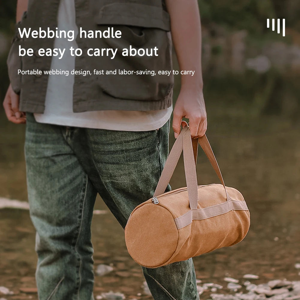 Camping Tools Storage Bag Large Capacity Cylinder Tent Stake Bag Portable Canvas Ground Nail Bag Lightweight for Outdoor Camping