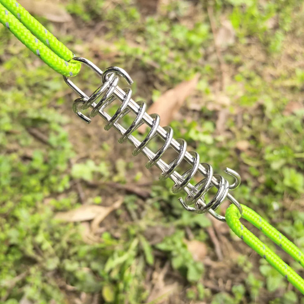 4/6Pcs Camping Tent Wind Rope Spring Buckle Tent Tensioner Camping Deck Pegs with Carabiner Clips Awning Tightener Fixed Hook