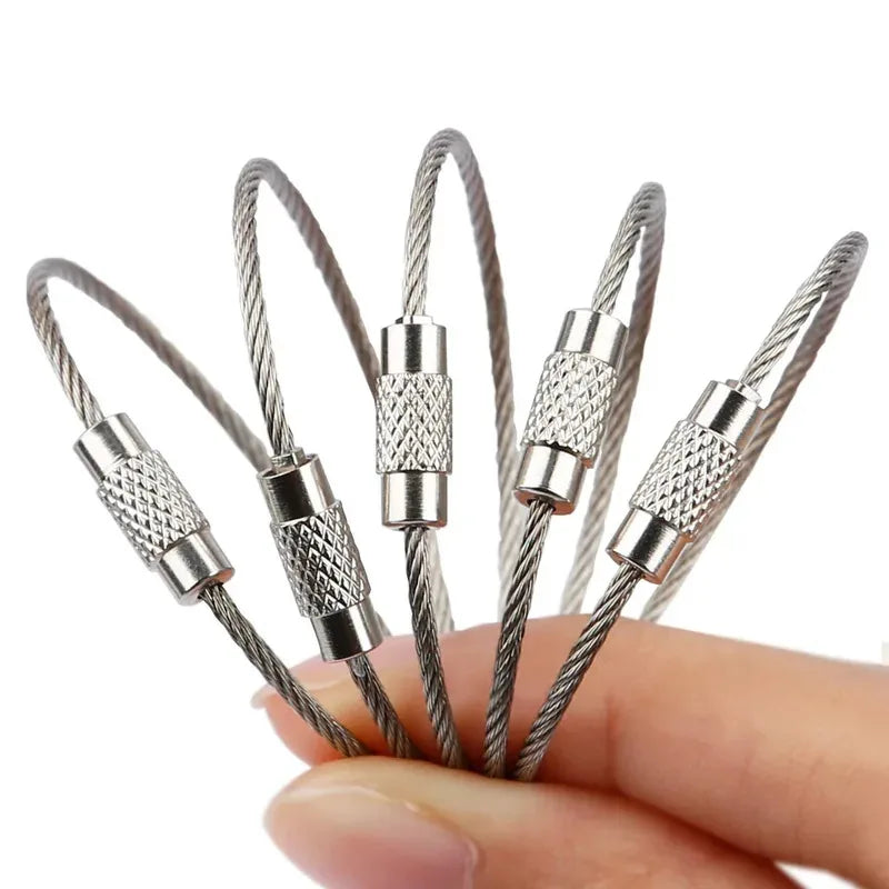 10 Pieces Outdoor Tools EDC Camping Tools Tactical Equipment Multi-Keychain Kit 304 Stainless Steel Metal Cable Keychain Travel