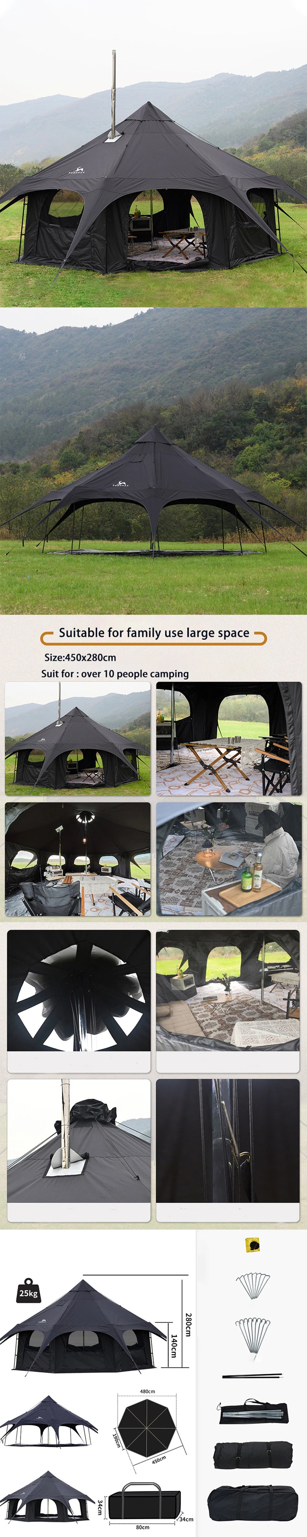 Outdoor Circus Tent Camping Cotton Canvas Rainproof Large Yurt Tent Camping Park Tent 4 Season Outdoor Camping Tent Family Tent