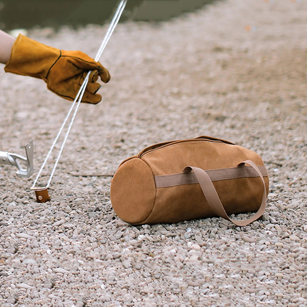 Camping Tools Storage Bag Large Capacity Cylinder Tent Stake Bag Portable Canvas Ground Nail Bag Lightweight for Outdoor Camping